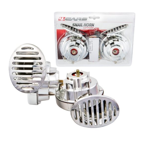 Csigakürt pár, relével, króm, 12V - 91608 Csigakürt pár, relével, króm, 12V - 91608