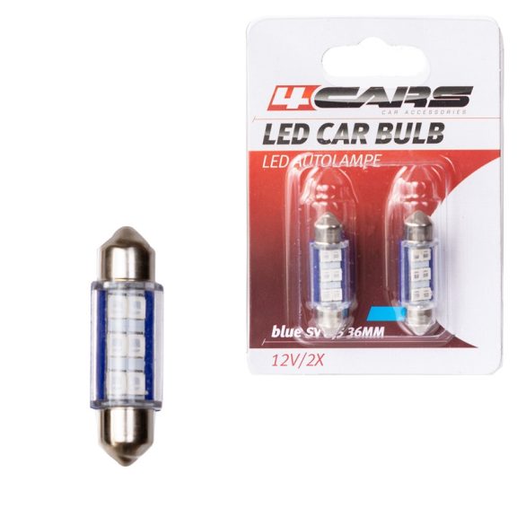 Izzó 6LED 12V SV8,5 36 mm kék, szoffita, 2 db - 92810 Izzó 6LED 12V SV8,5 36 mm kék, szoffita, 2 db - 92810