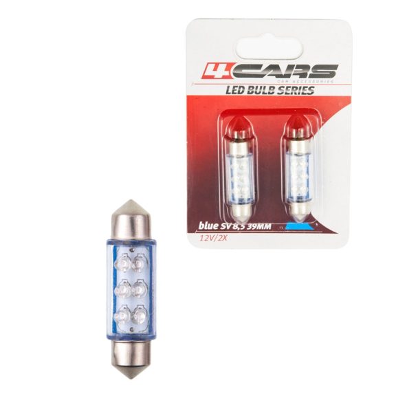 Izzó 6LED 12V SV8,5 39 mm kék, szoffita, 2 db - 92834 Izzó 6LED 12V SV8,5 39 mm kék, szoffita, 2 db - 92834