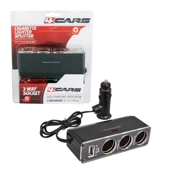 Szivargyújtó elosztó 3x12-24V, 1xUSB 5V/500 mA - 93916
