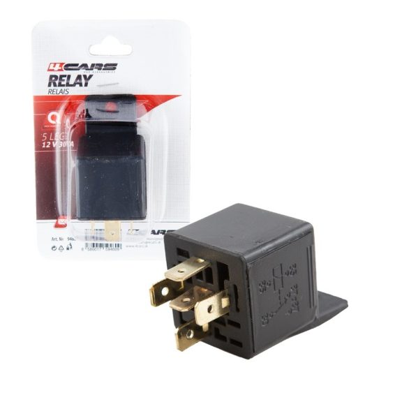Relé 12V, 30A, 5 lábú, füles - 94609