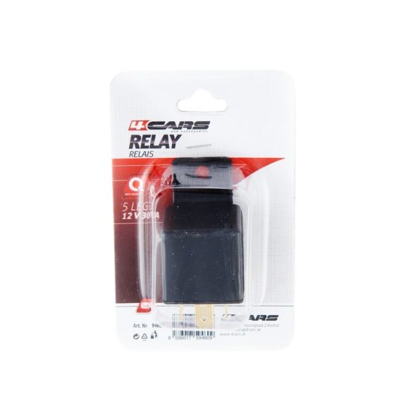 Relé 12V, 30A, 5 lábú, füles - 94609