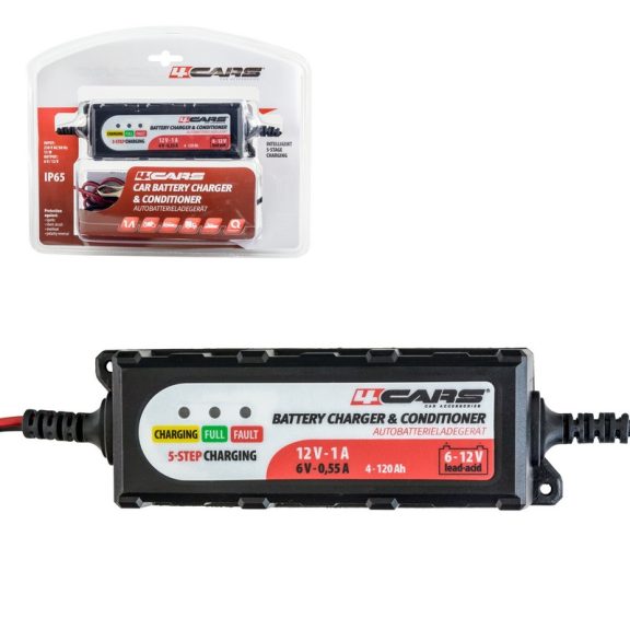 Akkumulátor töltő, intelligens 6-12V, 1A, 5 STEP - 95507 Akkumulátor töltő, intelligens 6-12V, 1A, 5 STEP - 95507