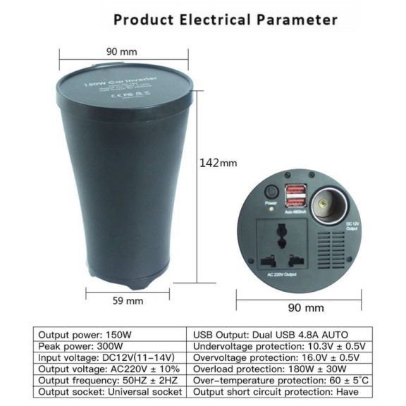 Inverter 12V/230V 150W trapéz jelű, szivargyújtós - 95941 Inverter 12V/230V 150W trapéz jelű, szivargyújtós - 95941